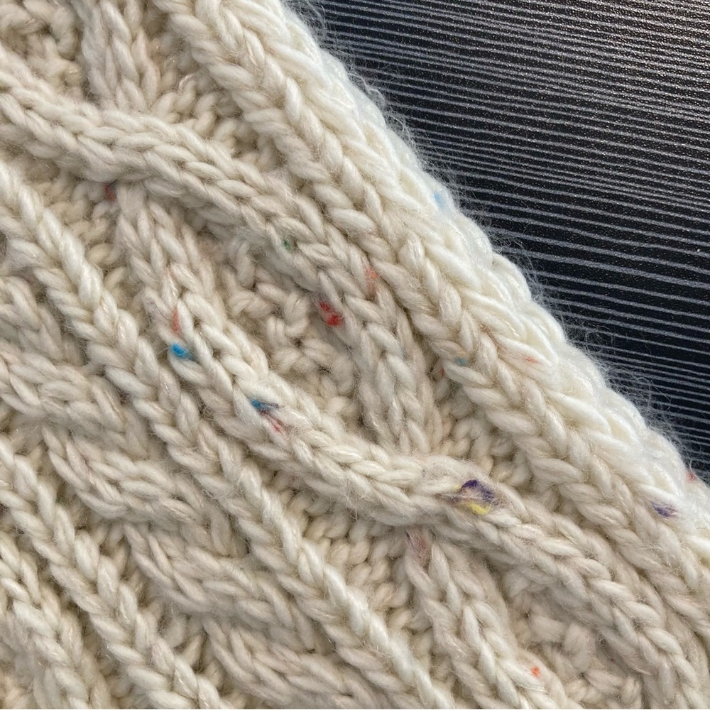 Cream Cable Knit Scarf w/ Color Flecks